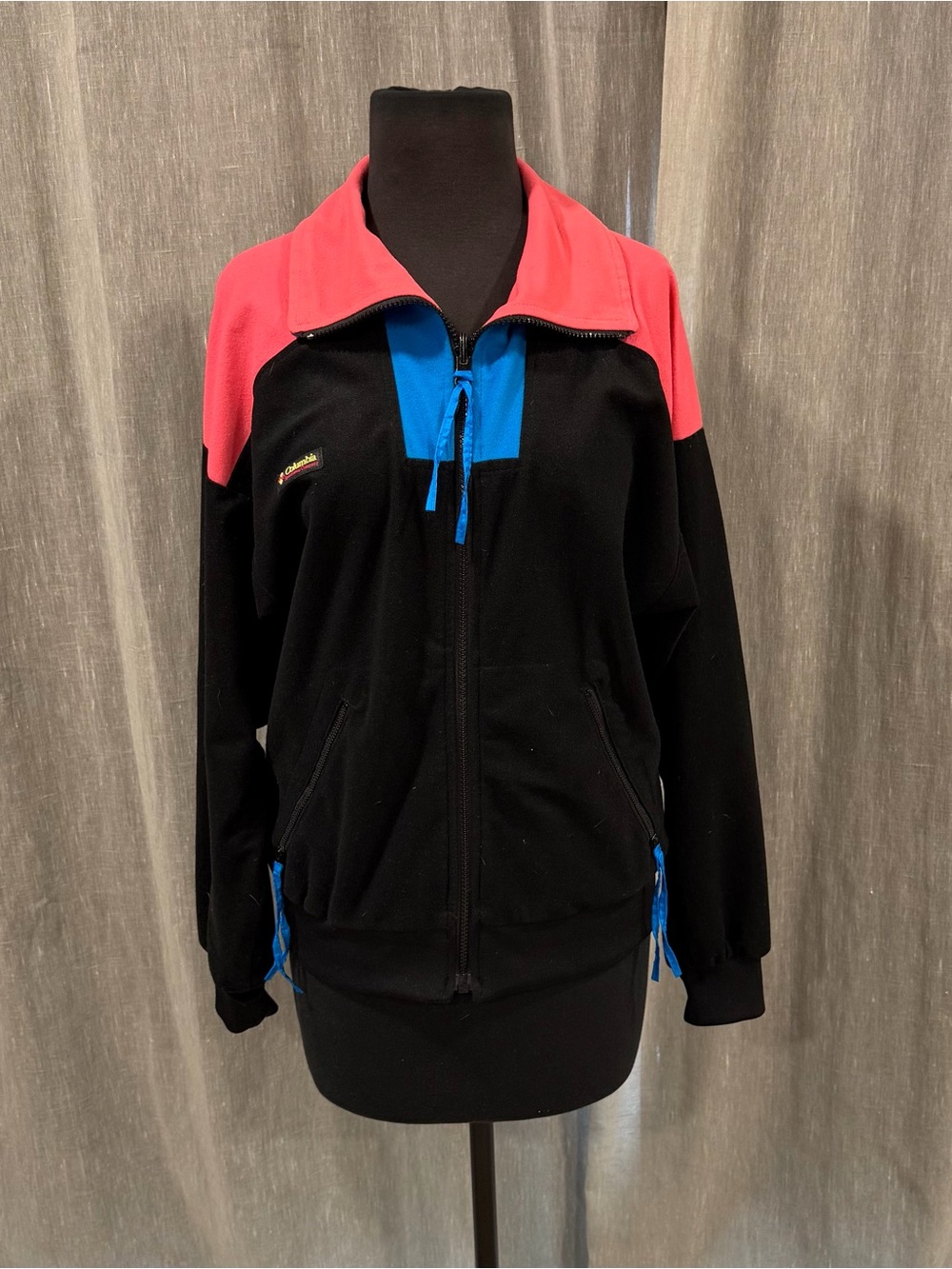 90’s Columbia Black Jacket with Coral Yoke and Blue Accents